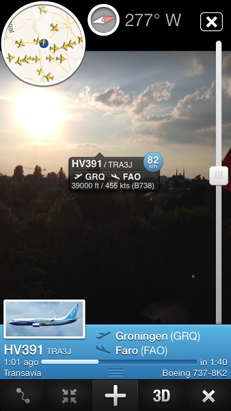 réalité augmentée depuis ma terrasse Flightradar24